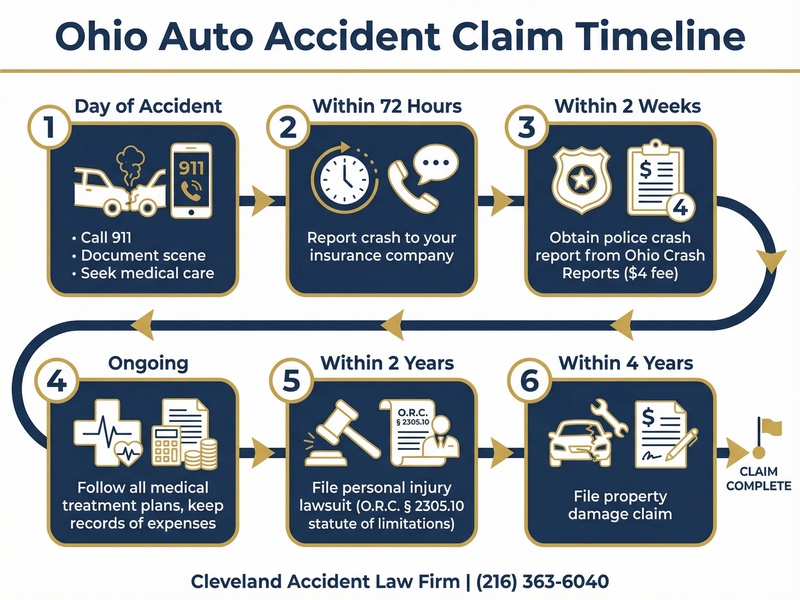 Ohio Auto Accident Claim Timeline showing key deadlines for Bentleyville residents